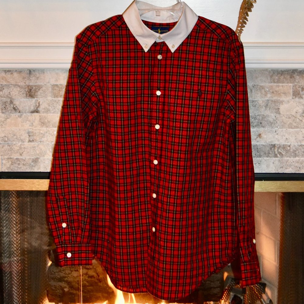 Boys Red Plaid Polo Ralph Lauren Shirt L (14-16)